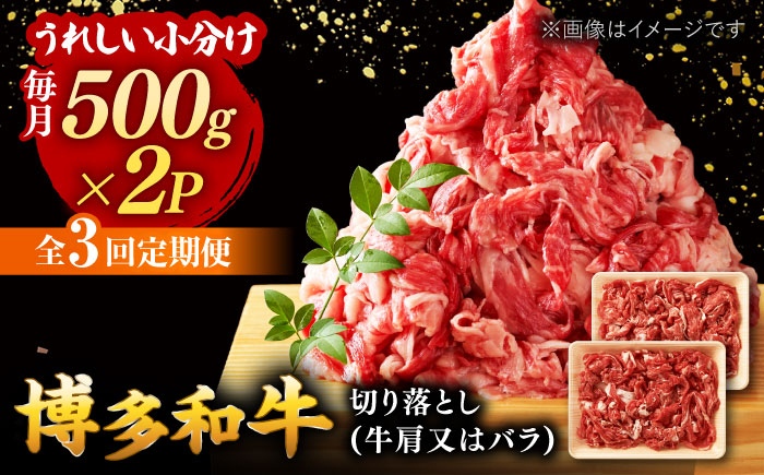 
【全3回定期便】【たっぷり大容量！】博多和牛 切り落とし 1000g(500ｇ×2Ｐ） ▼ 牛肉 肉 にく 返礼品 美味しい お肉 家族 口コミ 食材 博多 本場 福岡 国産牛 特産品 大好評 冷凍 定期便 桂川町/株式会社 MEAT PLUS [ADAQ014]
