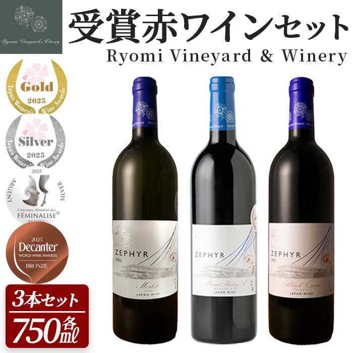 【ふるさと納税】＜受賞ワイン＞了美ワイン3本セット 750ml×3本 赤ワイン メルロー マスカットベーリーA ブラッククイーン アルコール ワインセット みらいファームやまと【了美ワイナリー】ta576