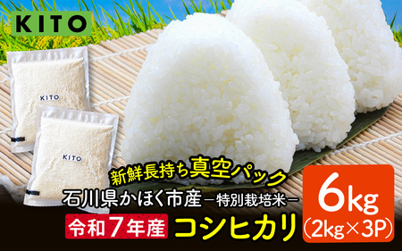 【先行予約 令和7年産】石川県かほく市産 こしひかり 6kg（2kg × 3袋） 特別栽培米【2025年10月より順次発送】| 新米 コシヒカリ 小分け 精米 白米 お米 こめ コメ 6キロ 単一原料米 国産 食品 常温 ご飯 お取り寄せ 送料無料