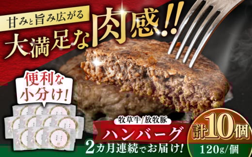 【全2回定期便】【牧草牛×放牧豚】ハンバーグ 10個《厚真町》【GOODGOOD株式会社】 ハンバーグ 牛肉 豚肉 ジビエ 小分け 冷凍配送 北海道 [AXBP038]