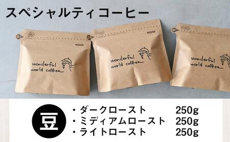 スペシャルティコーヒー(豆)250g×3袋セット_23-C502_(都城市) コーヒー豆 ダークロースト・ミディアムロースト・ライトロースト お任せで3袋 計750g 珈琲豆 コーヒー専門店 おうち時