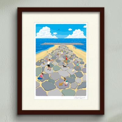 ふるさと納税 茅ヶ崎市 湘南・茅ヶ崎で描く、海を感じるイラストアート『ジークレーアートフレーム　SL-03』(小:八つ切)