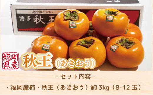【期間限定発送】 柿 秋王 8-12玉 約 3kg [南国フルーツ 福岡県 宇美町 um40azo970029] 福岡県産 あきおう かき フルーツ 果物 くだもの 