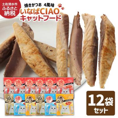 ふるさと納税 土佐清水市 キャットフード いなば チャオ・焼かつお 全4風味(5本入×12袋セット)【R01437】