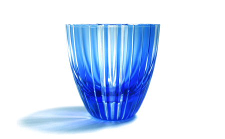 浅草切子 KANA KURITA「ぐい呑 滝縞 青藍/金赤」ペアセット 木箱入り