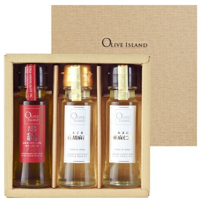 
                  小豆島産100% 純EXVオリーブオイル・えごま油・あまに油　50ml 3本入り ギフトセット【1773097】
                