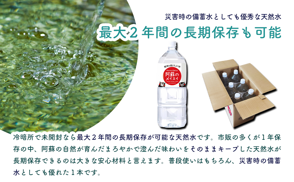 阿蘇のメイスイ 2L 1ケース(6本入り) 天然水 水 人気 ミネラルウォーター 安心 安全 備蓄 防災 美味しい ドリンク 飲料水 熊本県 阿蘇市