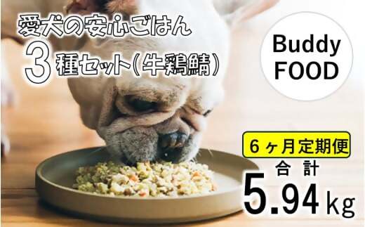 FS-606【6ヶ月定期便】完全国産・獣医師オススメの愛犬の安心ごはん【Buddy FOOD バディフード】 3種セットA（牛鶏鯖） 