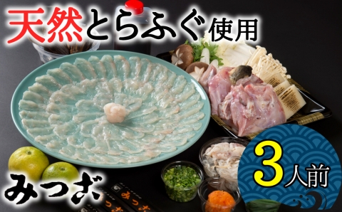 これぞ豊後水道の天然物！天然トラフグ刺しふぐ鍋セット（3人前）［冷蔵］［天然とらふぐ1kg超え活魚使用］割烹みつご