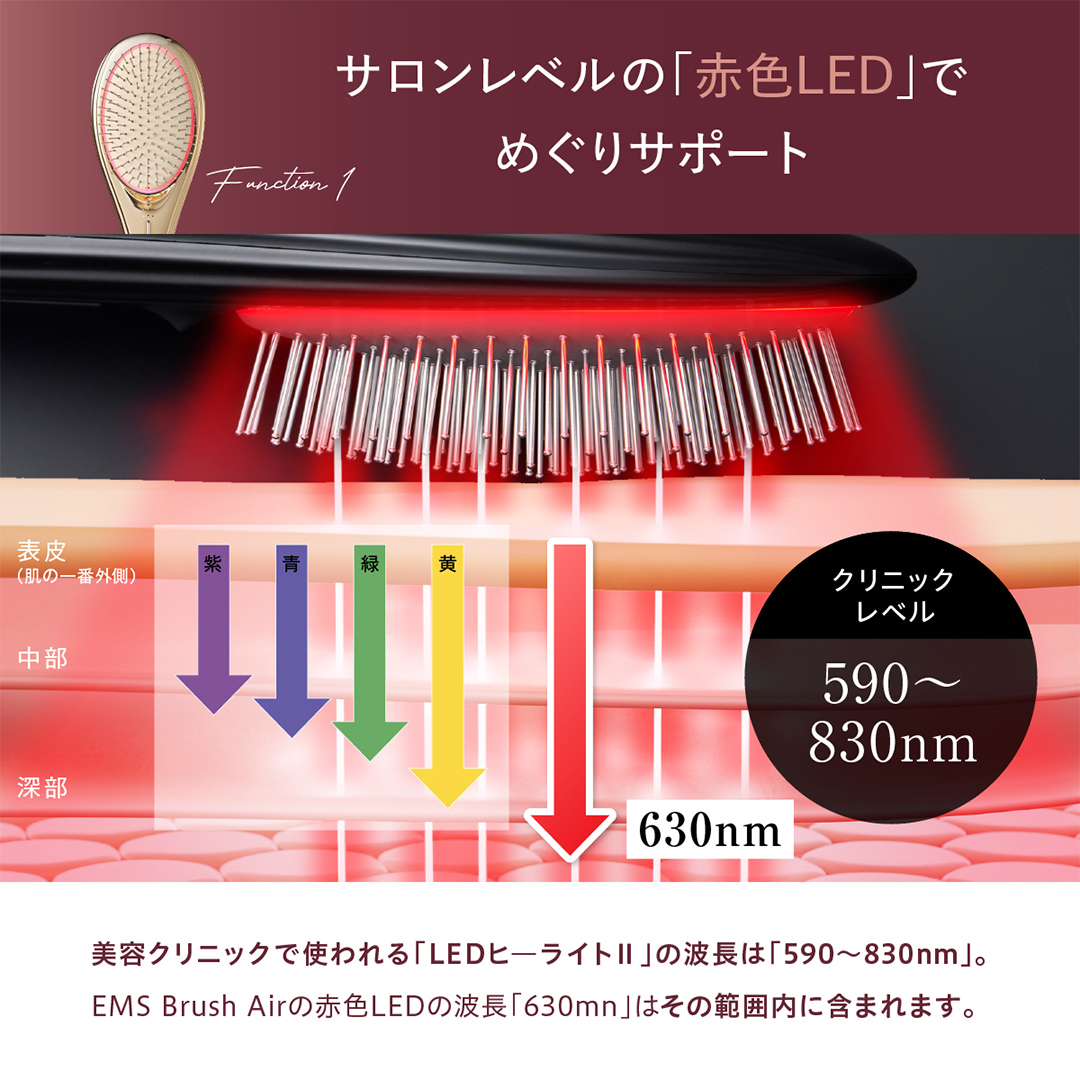 WAVEWAVE EMS Brush Air クッションブラシ ピンクゴールド ブラシ マイクロカレント マイナスイオン 赤色LED 潤い 艶 光エステ ヘアブラシ 頭皮ケア 美容 ヘアケア ブラッシ