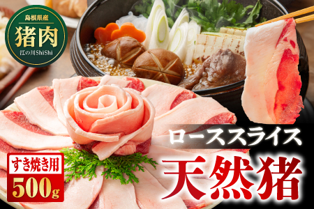 天然猪ローススライスすき焼き用500ｇ  いのしし肉 イノシシ肉 猪肉 猪 ロース ロース肉 スライス すき焼き用 すき焼き 鍋 500g 贈り物 贈答品 AI-8 ジビエ 猪鍋 江津市 島根県 江の川shishi