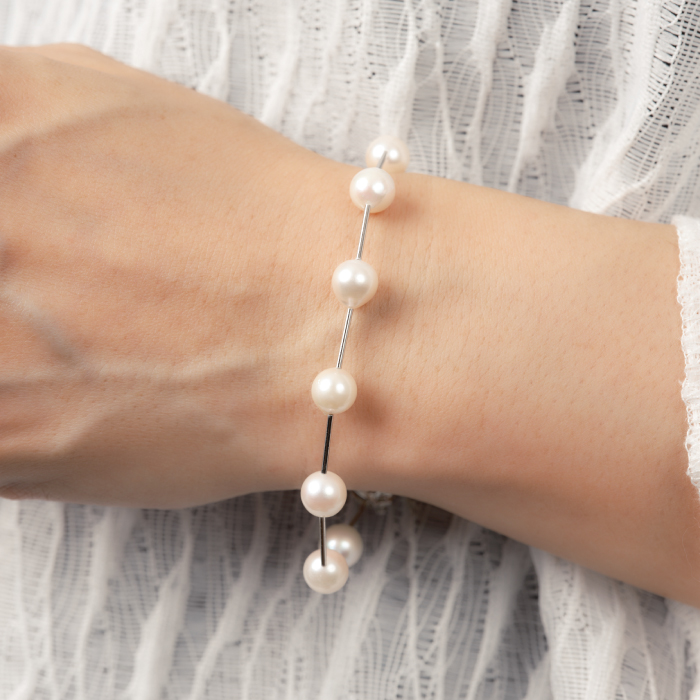 7.5-8アコヤ真珠シルバーパイプステーションブレスレット ジュエリー アクセサリー ブレスレット 真珠 パール 美穂野 佐賀市 ：C100-044_イメージ4