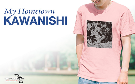 【川西】地図柄ヘビーウェイトTシャツ（ライトピンク）Lサイズ KWNN084