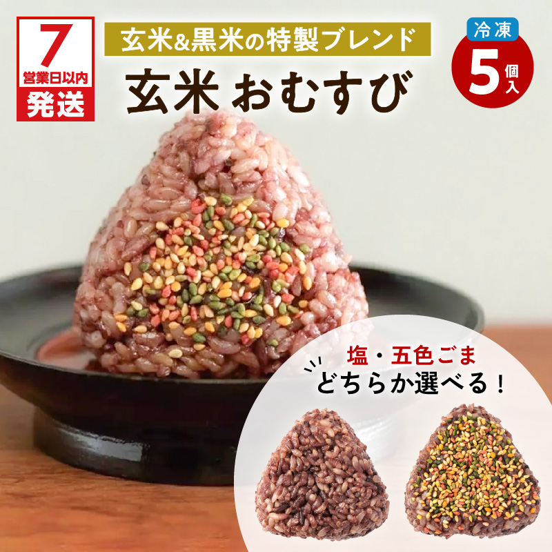【7営業日以内に発送】2種から選べる！冷凍玄米おむすび 5個入り (1)塩　K182-004_01