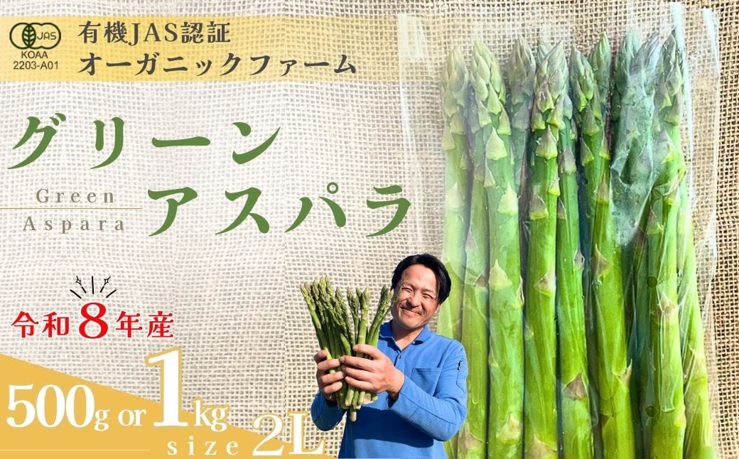 
            【先行予約】オーガニック グリーンアスパラガス  2L 500g or 1kg 【オーガニックアスパラ 有機JAS認証 グリーンアスパラ Lサイズ 新鮮野菜 産地直送 500g 1kg 春野菜 自然栽培 循環型農法  甘いアスパラガス 香り豊か 太陽の恵み 大地の恵み 野菜ギフト 旬の野菜 お取り寄せ野菜】
          