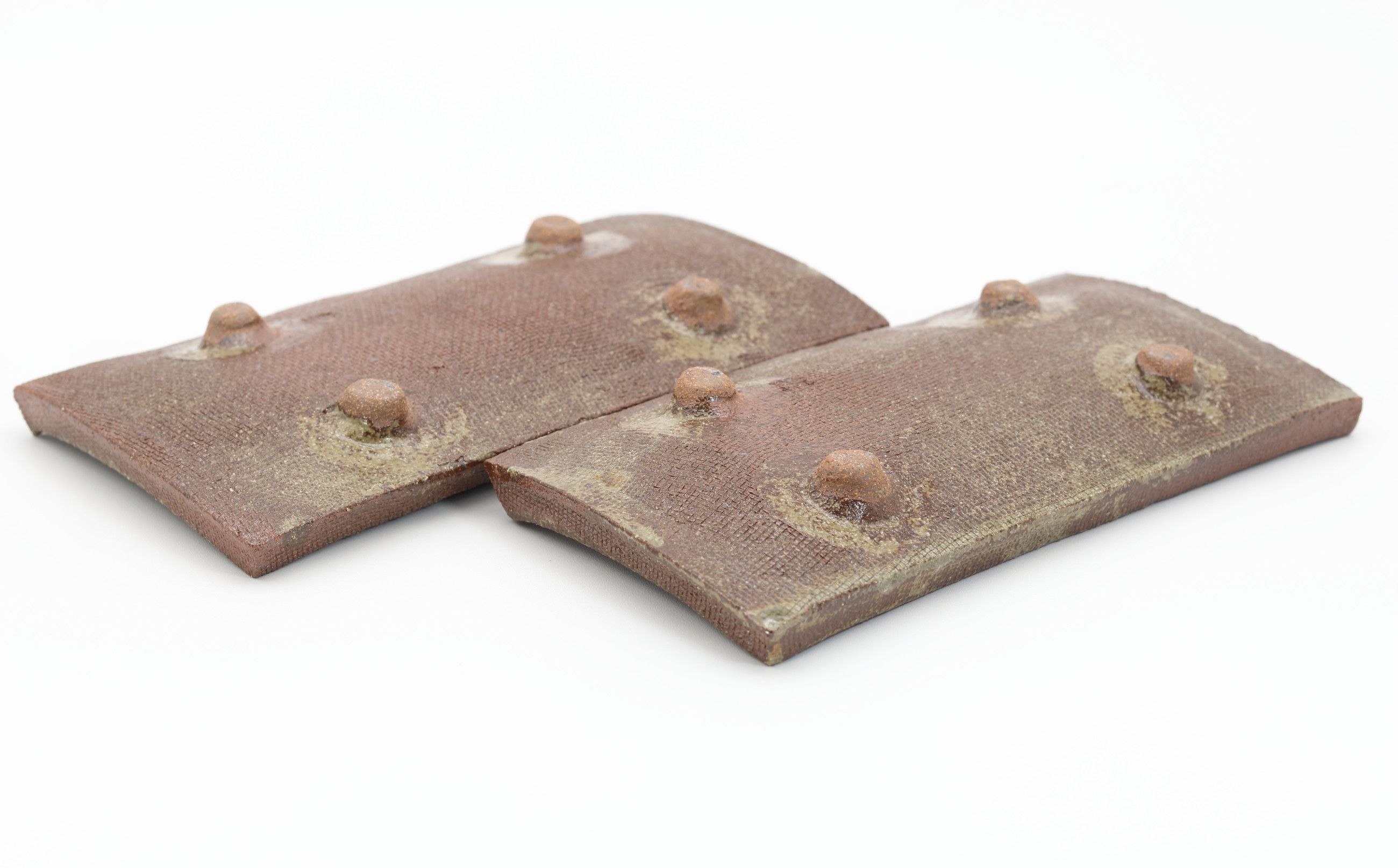 大草野螢窯 灰釉麦彫文板皿 2枚 A