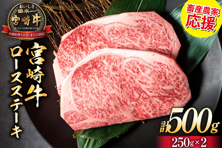 
                  【畜産農家応援】 牛肉 宮崎牛 ロースステーキ 250g×2 計500g [ミヤチク 宮崎県 日向市 452061593] 肉 黒毛和牛 ステーキ ロース 冷凍
                