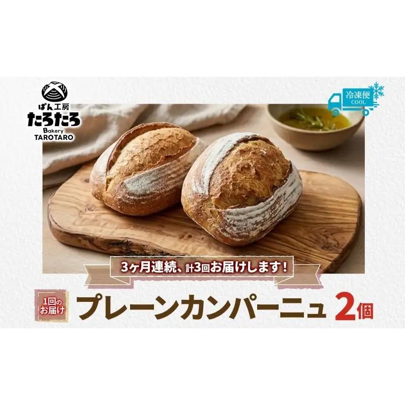 定期便 3ヶ月連続 ぱん工房たろたろ プレーンカンパーニュ 2個 カンパーニュ パン プレーン 自然な甘み シンプル 小麦 農林61号 濃厚 芳醇 香り もっちり 食感 ハード系 柔らかめ 埼玉県 嵐