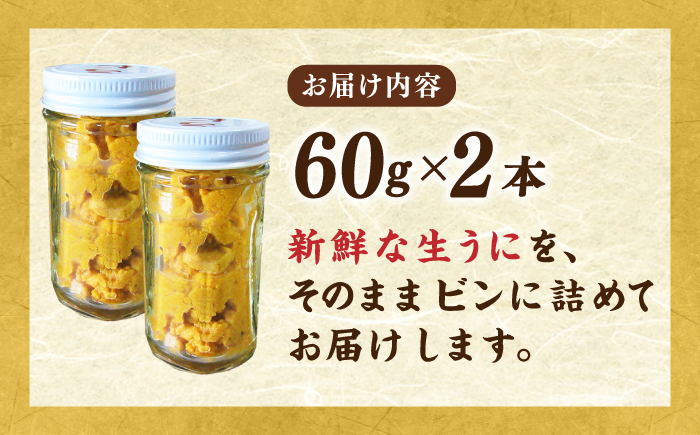 壱岐産 生うに 60g×2本《壱岐市》【馬渡水産】 生ウニ うに ウニ 雲丹 紫うに ムラサキウニ 海鮮 希少 冷蔵配送 [JAQ010]