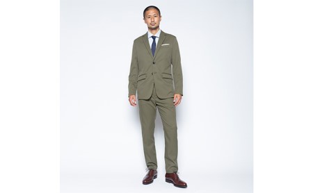 【ふるなび限定】メンズ フルレングスストレートパンツ「ワークウェアスーツ」スーツに見える作業着　丸洗い可 ストレッチ 速乾 部屋干し可 撥水 シワになりにくい　オリーブ FN-Limited-SP フ