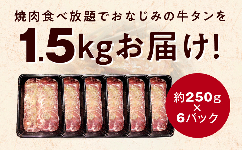 【分けて届く定期便】ねぎ塩 牛たん（成型）合計 1.5kg 小分け 250g×6【牛タン 牛肉 焼肉用 薄切り 訳あり サイズ不揃い 全2回】 099Z626_イメージ2