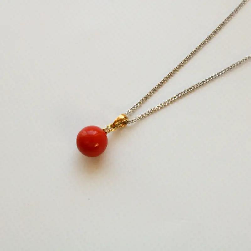 赤TamaペンダントTOP 8.1mm(ダイヤ1個)