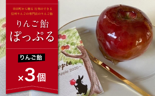 幸田町から贈る 行列のできる信州りんごの専門店のりんご飴『ぽっぷる』( 3個 ) りんご飴