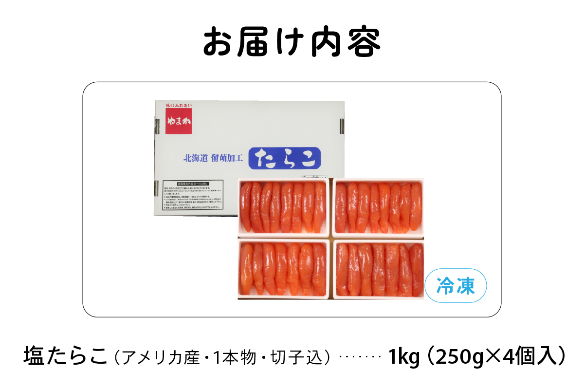 【3か月定期便】低温熟成塩たらこ 1本物・切子込　250ｇ×4セット 全3回 R001-065