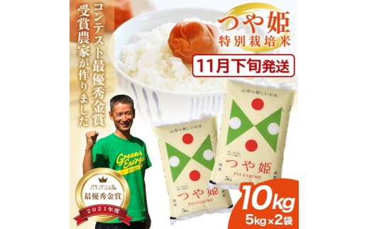 11月下旬配送／≪新米予約≫ 最優秀金賞農家 つや姫 10kg 5kg×2袋  特別栽培米 令和8年産 白米 精米 金賞 受賞 米 お米 こめ コメ 米コンテスト ご飯 おにぎり 弁当 農家直送 おいしい 山形産 山形県産 庄内産 平良農園 山形 酒田 SD0274