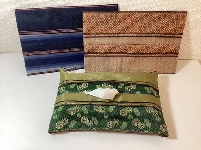 畳の縁（へり）で作ったティッシュカバー 青 | 手作り 雑貨 小物  カラフル ティッシュボックス