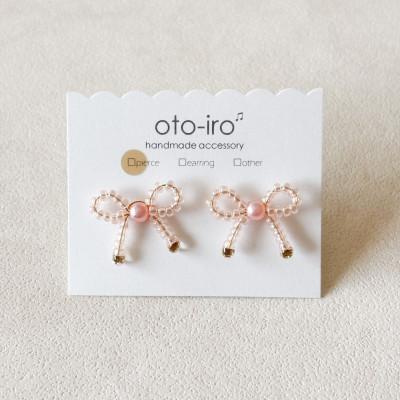 ふるさと納税 長岡京市 きゅっと結んだ小さなビーズリボンのピアス【mini ribbon/さくらピンク】