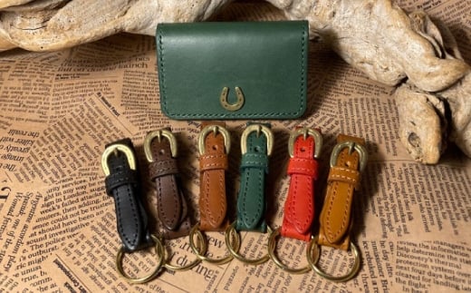 蹄鉄付き名刺入れ(グリーン)＆蹄鉄バックルキーリング(ブラウン)　栗東市 / 株式会社ブルズエフ [BIAU370]