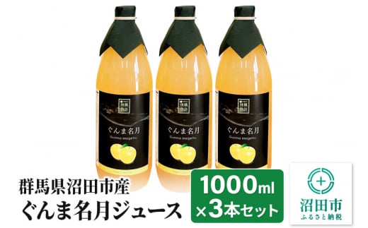 
群馬県沼田市産 ぐんま名月ジュース1000ml（リンゴジュース）3本セット
