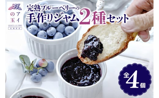 【アイの玉】完熟ブルーベリーの手作りジャム2種セット（全4個） ジャム ブルーベリー フルーツ 果物 くだもの 手作り グラニュー糖 黒糖 朝食 デザート 贈答 国産 73-D