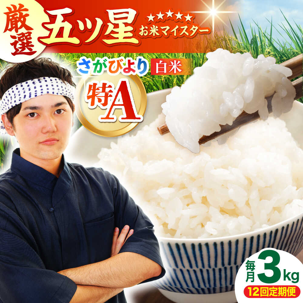 【ふるさと納税】【全12回定期便】 さがびより 白米 3kg（3kg×1袋）【五つ星お米マイスター厳選】特A米 特A評価[HBL103]