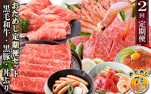 ＜ふるさと納税＞定期便2回配送　鹿児島県産黒毛和牛・黒豚・漬丼　お試し定期便セット　DD-6007【1486099】 _ 黒毛和牛 黒豚 マグロ 鰹 カツオ 丼  焼肉 ロース しゃぶしゃぶ セット 食べ比べ 定期便