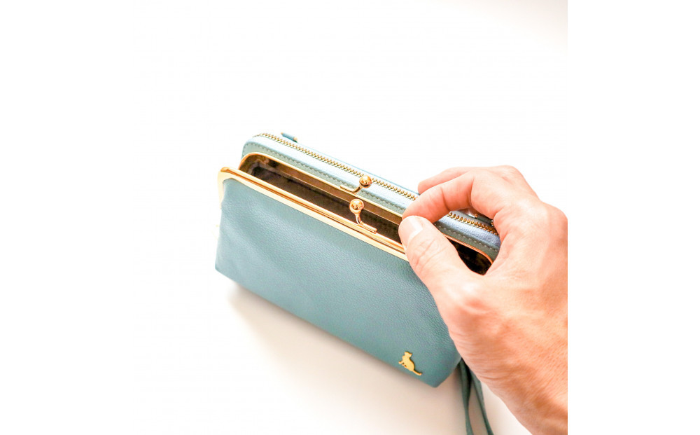 【ライトブルー】スマホショルダー お財布ショルダー がま口 がま口財布 スマホポーチ スマホポシェット