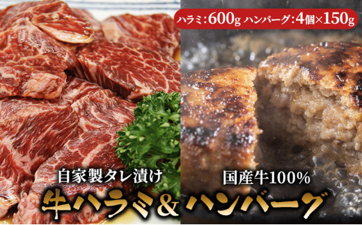 ハラミたれ漬け　600g＋【牛壱】国産ハンバーグ4個