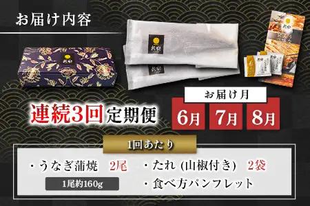 うなぎ 蒲焼 定期便 ＜計3回＞ 鰻 2尾 （計960g） 国産 ウナギ 3か月 連続 人気 ギフト 贈答品 おすすめ 小分け 宮崎県 高鍋町 名物【MR-g-001】