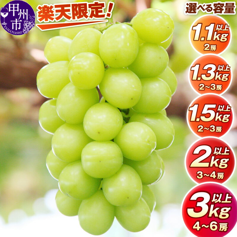2023年先行予約 甲州市産 旬の採れたてシャインマスカット 1.2kg以上(2~3房)