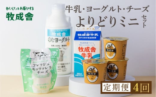 乳製品 定期便 4回＜牧成舎＞牛乳 ヨーグルト チーズ よりどりミニセット 4種 飛騨産生乳で作ったこだわりの乳製品セット 単身用 一人暮らし 2人暮らし ギフト まとめ買い