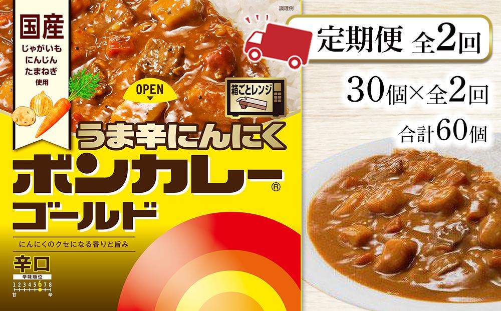 
【定期便 全2回】ボンカレーゴールド　うま辛にんにく（辛口）30個×2回　計60個
