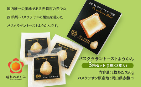 梨 パスクラサン トースト ようかん 3箱 セット (1箱×3枚入) 羊羹 梨
