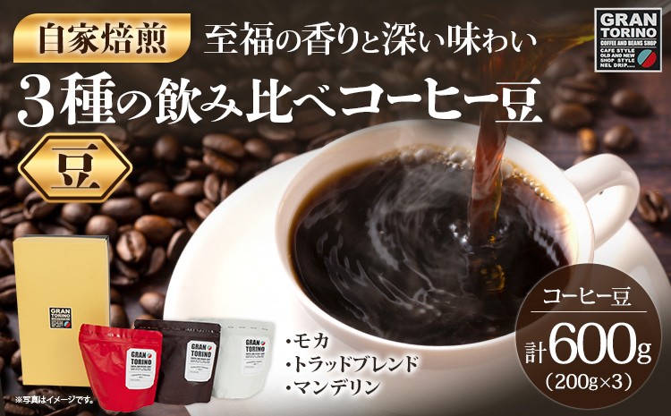 
            GRAN TORINO 200g×3種類 コーヒー 豆 モカ トラッドブレンド マンデリン 3種 飲み比べ セット 計600g 自家焙煎 珈琲豆 ドリンク 飲料 福岡県 福岡 九州 お取り寄せ
          
