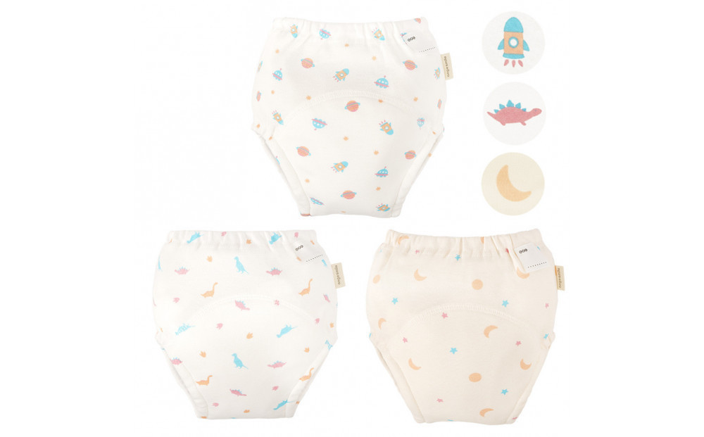 【100サイズ】「おねむうパンツ」6重トレーニングパンツ3枚セット ・A（スペース、ザウルス、ムーンスター） 141305_LA13VC02