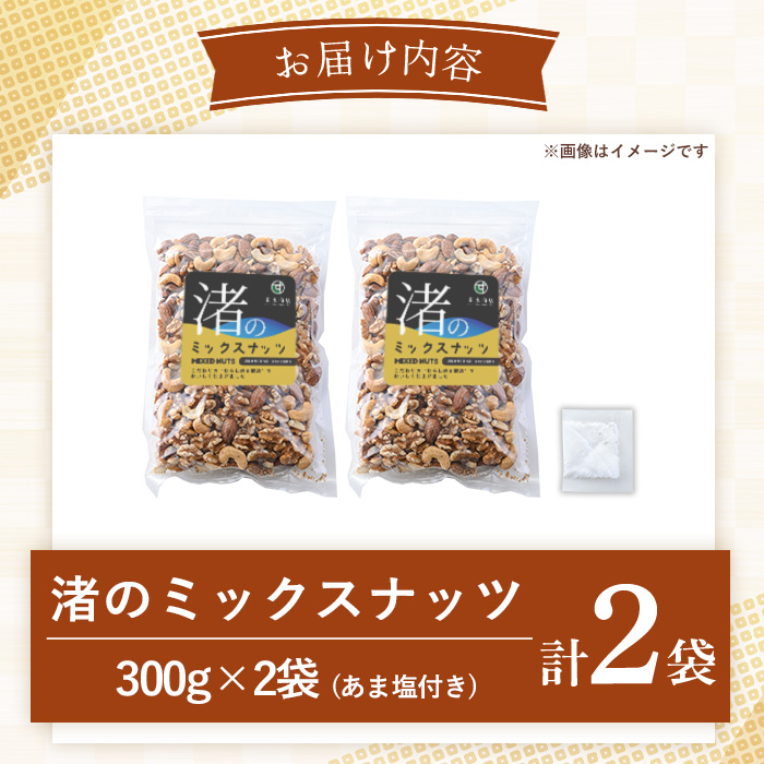 No.1035-B 渚のミックスナッツ(計600g・300g×2袋) ナッツ おつまみ 無塩 ノンオイル 国内製造 アーモンド カシューナッツ くるみ 常温 【末永商店】