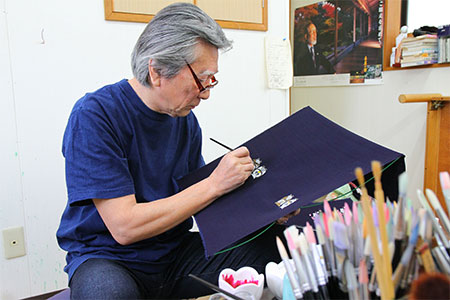 I12　天然藍染小物セット（ポーチ、手描きしおり）【ふくろう柄】