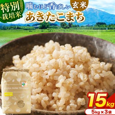 ふるさと納税 弘前市 米【特別栽培米】あきたこまち 玄米 15kg(5kg×3袋)令和7年産|24_mft-091501