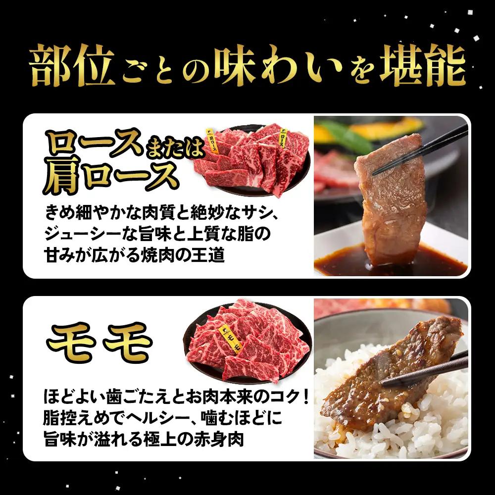 宮崎県産 黒牛 焼肉 赤身 牛肉 焼肉セット ロース 肩ロース モモ 2点盛り 560g(280g × 2パック)焼肉用 肉 お肉 牛 国産牛 食べ比べ  セット 小分け 真空パック 冷凍 贈答 贈答