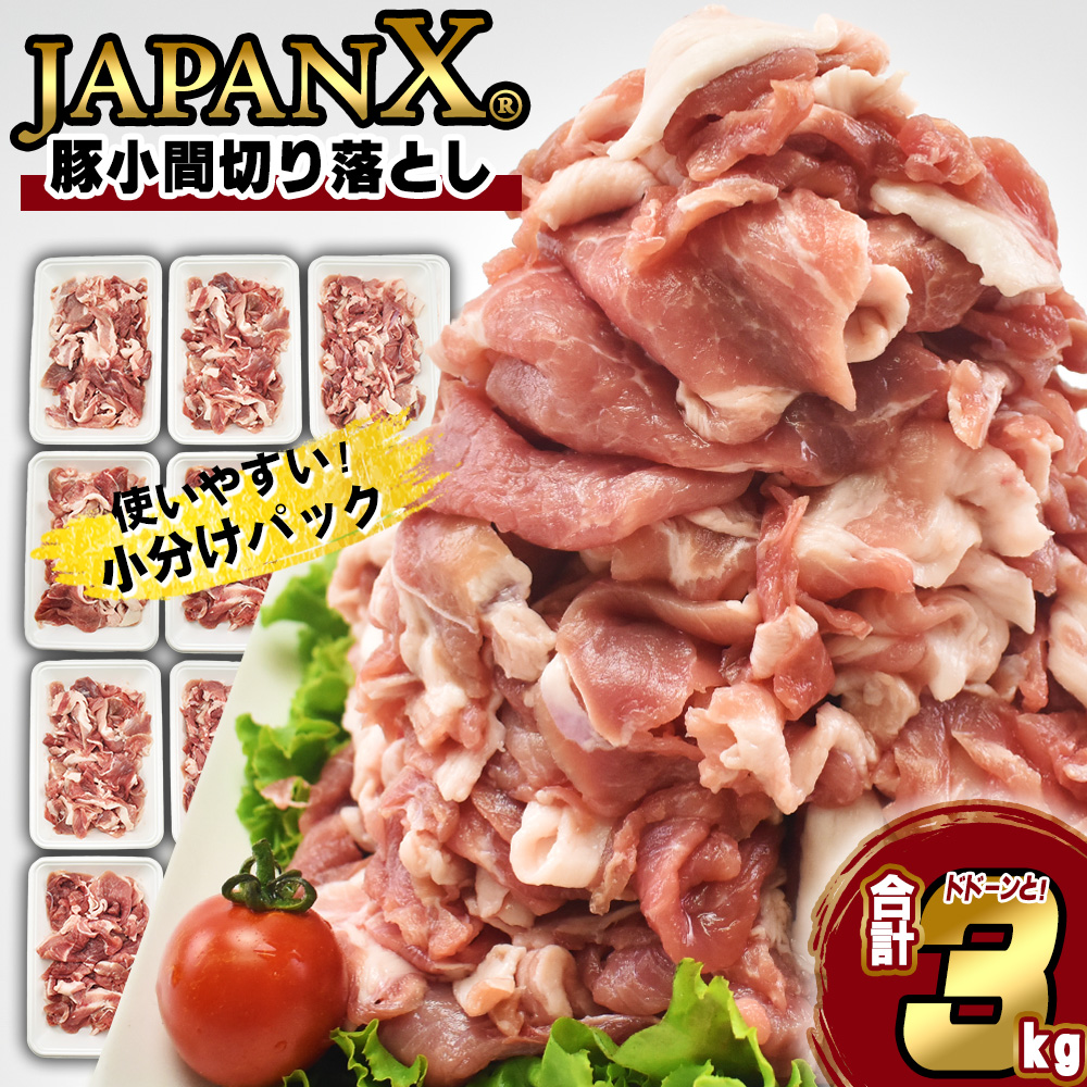JAPAN X 豚小間切り落とし/計3kg　豚肉 豚 ブランド豚 小分け 豚こま 豚小間 切落し ジャパンエックス 蔵王 人気【04301-0067】